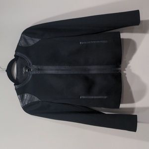 Ann Taylor Women Petite Knit Full Zip Faux Leather Patch Trim Moto Jacket Size S